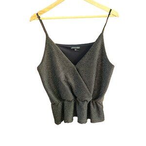 Shinestar Women's Black Gold Metallic Striped Peplum Top Size Large Y2k 1990s